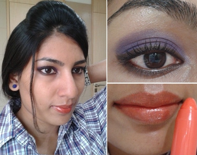 What Am I Wearing Today- Purple eye makeup and Orange lip tint