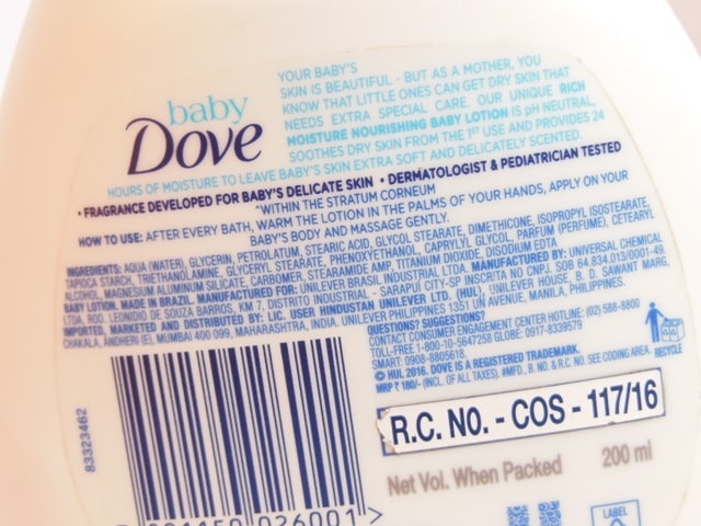 Baby Dove Rich Moisture Nourishing Baby Lotion Ingredients